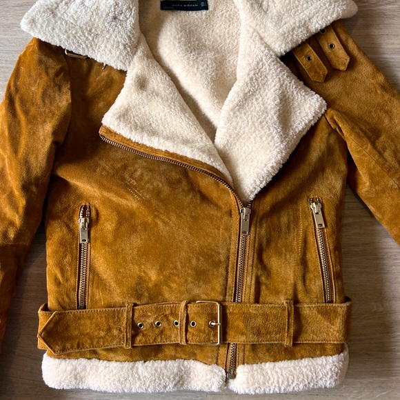 Zara Real Suede Sherpa Jacket - Picture 2 of 6